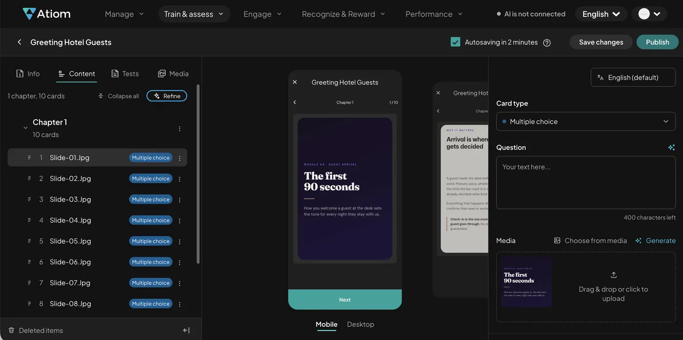 Live preview showing the mobile view beside the editor