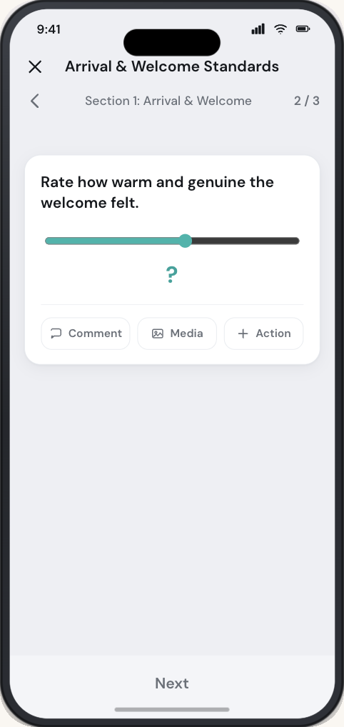 Audit question — rate the welcome