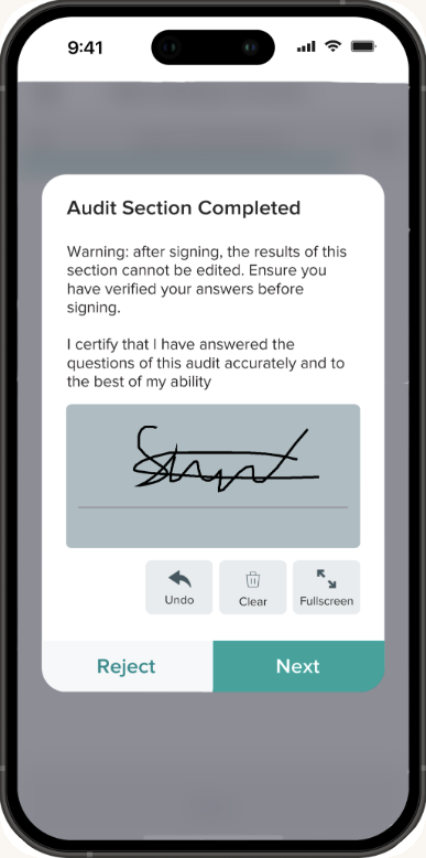 Audit section completed — sign off